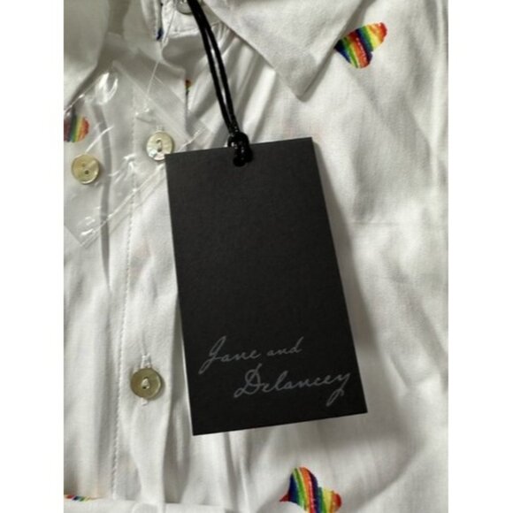 Jane and Delancey Hearts LBGT Pride button up collar T-shit Womens Size Medium - Picture 10 of 15